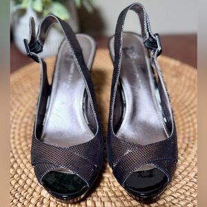 Anne Klein Dark Bronze Peep-Toe Slingback Heels
